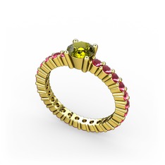 Peridot ve kök yakut 925 ayar altın kaplama gümüş yüzük