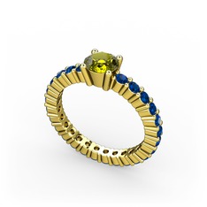 Peridot ve lab safir 14 ayar altın yüzük