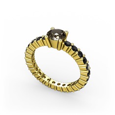 Dumanlı kuvars ve siyah zirkon 925 ayar altın kaplama gümüş yüzük