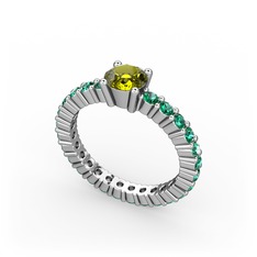 Peridot ve yeşil kuvars 14 ayar beyaz altın yüzük