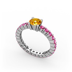 Sitrin ve rodolit garnet 14 ayar beyaz altın yüzük