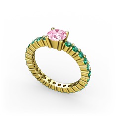 Ranita Tamtur Yüzük - Pembe kuvars ve yeşil kuvars 925 ayar altın kaplama gümüş yüzük #1kge7jv