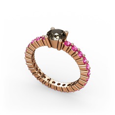 Dumanlı kuvars ve rodolit garnet 14 ayar rose altın yüzük