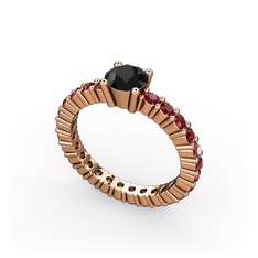 Ranita Tamtur Yüzük - Siyah zirkon ve garnet 925 ayar rose altın kaplama gümüş yüzük #1l3elsh