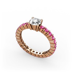 Beyaz zirkon ve rodolit garnet 14 ayar rose altın yüzük