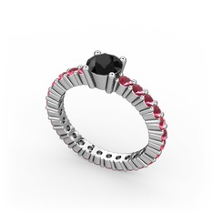 Ranita Tamtur Yüzük - Siyah zirkon ve kök yakut 14 ayar beyaz altın yüzük #1lx17sv