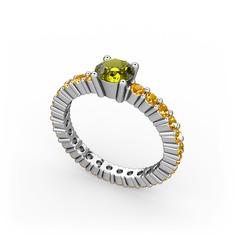 Peridot ve sitrin 14 ayar beyaz altın yüzük