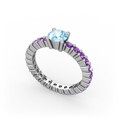 Ranita Tamtur Yüzük - Akuamarin ve ametist 14 ayar beyaz altın yüzük #1q6wyz7
