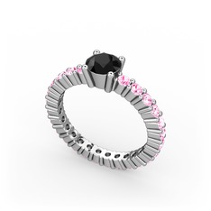 Siyah zirkon ve pembe kuvars 14 ayar beyaz altın yüzük