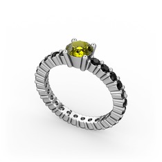 Peridot ve siyah zirkon 18 ayar beyaz altın yüzük