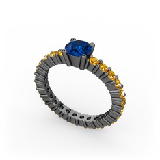 Ranita Tamtur Yüzük - Lab safir ve sitrin 925 ayar siyah rodyum kaplama gümüş yüzük #1sjhrd9