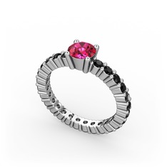 Rodolit garnet ve siyah zirkon 14 ayar beyaz altın yüzük