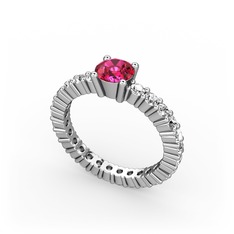 Rodolit garnet ve swarovski 8 ayar beyaz altın yüzük