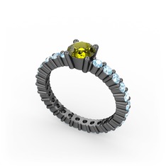 Peridot ve akuamarin 925 ayar siyah rodyum kaplama gümüş yüzük