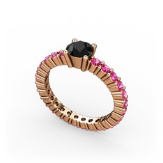 Ranita Tamtur Yüzük - Siyah zirkon ve rodolit garnet 925 ayar rose altın kaplama gümüş yüzük #1udrl0j