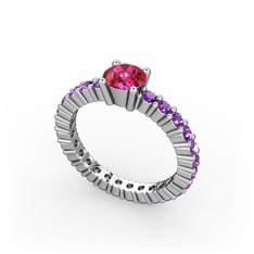 Rodolit garnet ve ametist 8 ayar beyaz altın yüzük