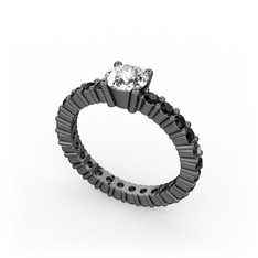 Ranita Tamtur Yüzük - Beyaz zirkon ve siyah zirkon 925 ayar siyah rodyum kaplama gümüş yüzük #1v1ou1d