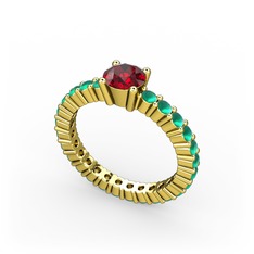 Garnet ve kök zümrüt 14 ayar altın yüzük