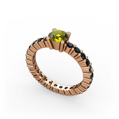 Peridot ve siyah zirkon 8 ayar rose altın yüzük