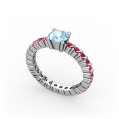 Ranita Tamtur Yüzük - Akuamarin ve kök yakut 18 ayar beyaz altın yüzük #3309l8
