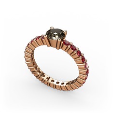 Dumanlı kuvars ve garnet 18 ayar rose altın yüzük
