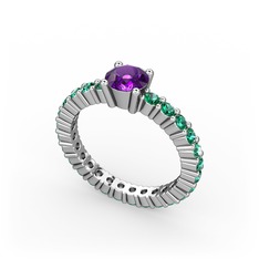 Ametist ve yeşil kuvars 14 ayar beyaz altın yüzük