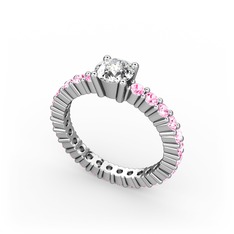 Ranita Tamtur Yüzük - Swarovski ve pembe kuvars 8 ayar beyaz altın yüzük #3qt534