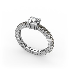 Swarovski ve dumanlı kuvars 14 ayar beyaz altın yüzük