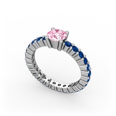 Pembe kuvars ve lab safir 14 ayar beyaz altın yüzük