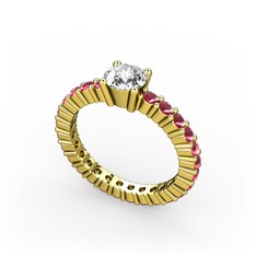 Beyaz zirkon ve kök yakut 14 ayar altın yüzük