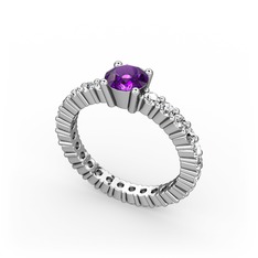 Ametist ve pırlanta 14 ayar beyaz altın yüzük (0.52 karat)