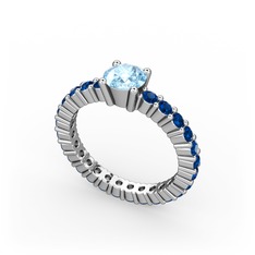 Ranita Tamtur Yüzük - Akuamarin ve lab safir 8 ayar beyaz altın yüzük #a8kc8v
