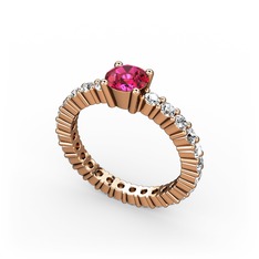 Rodolit garnet ve beyaz zirkon 14 ayar rose altın yüzük