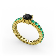 Siyah zirkon ve kök zümrüt 14 ayar altın yüzük