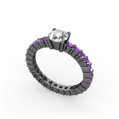 Ranita Tamtur Yüzük - Swarovski ve ametist 925 ayar siyah rodyum kaplama gümüş yüzük #c1ekb6