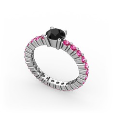 Ranita Tamtur Yüzük - Siyah zirkon ve rodolit garnet 18 ayar beyaz altın yüzük #c8dkd5