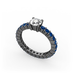 Ranita Tamtur Yüzük - Beyaz zirkon ve lab safir 925 ayar siyah rodyum kaplama gümüş yüzük #d4m5m7