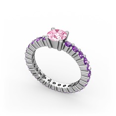 Ranita Tamtur Yüzük - Pembe kuvars ve ametist 14 ayar beyaz altın yüzük #dsnp3m
