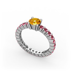 Ranita Tamtur Yüzük - Sitrin ve kök yakut 18 ayar beyaz altın yüzük #elqbp3