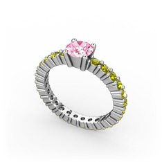 Pembe kuvars ve peridot 14 ayar beyaz altın yüzük