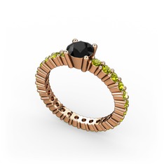 Siyah zirkon ve peridot 14 ayar rose altın yüzük