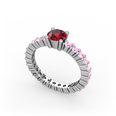 Garnet ve pembe kuvars 14 ayar beyaz altın yüzük