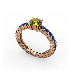 Peridot ve lab safir 14 ayar rose altın yüzük