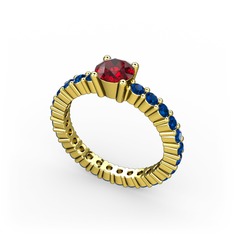Garnet ve lab safir 14 ayar altın yüzük