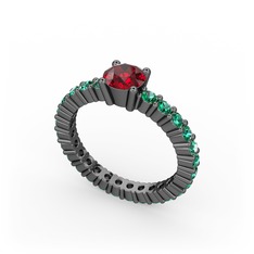 Ranita Tamtur Yüzük - Garnet ve yeşil kuvars 925 ayar siyah rodyum kaplama gümüş yüzük #ileu7v