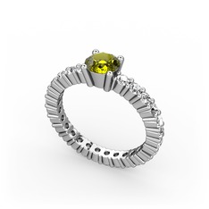 Peridot ve beyaz zirkon 18 ayar beyaz altın yüzük