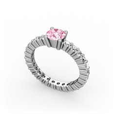 Pembe kuvars ve swarovski 18 ayar beyaz altın yüzük