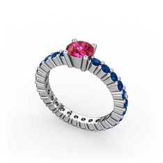Rodolit garnet ve lab safir 18 ayar beyaz altın yüzük