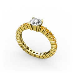 Beyaz zirkon ve sitrin 18 ayar altın yüzük