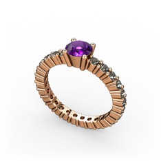 Ranita Tamtur Yüzük - Ametist ve dumanlı kuvars 925 ayar rose altın kaplama gümüş yüzük #n1olg3